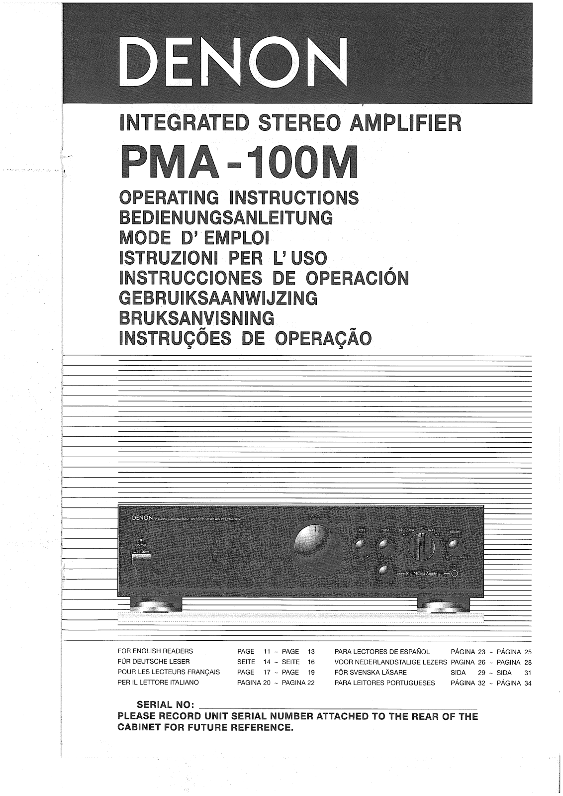 Denon PMA-100M Owner's Manual