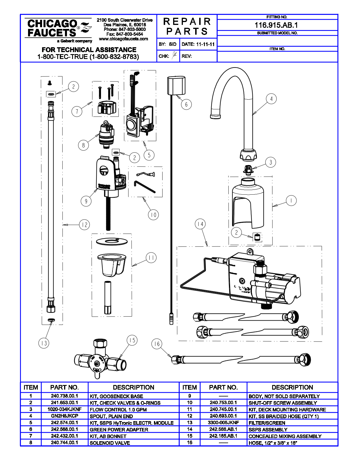 Chicago Faucet 116.915.AB.1 Parts List