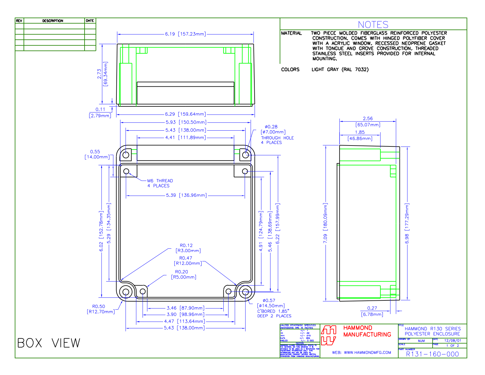 Hammond Manufacturing R131-160-000 technical drawings