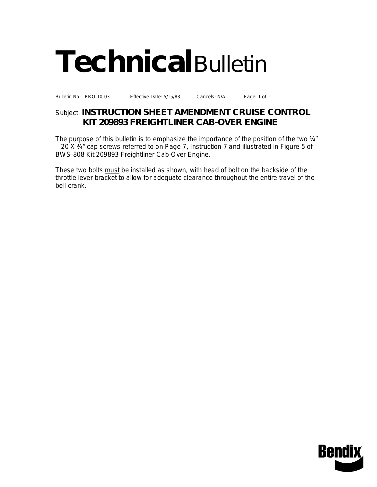 BENDIX TCH-010-003 User Manual