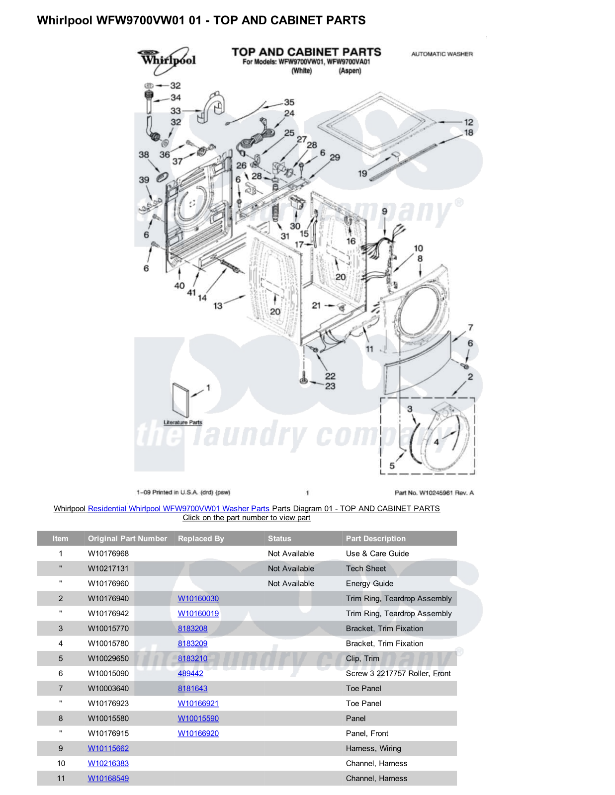 Whirlpool WFW9700VW01 Parts Diagram