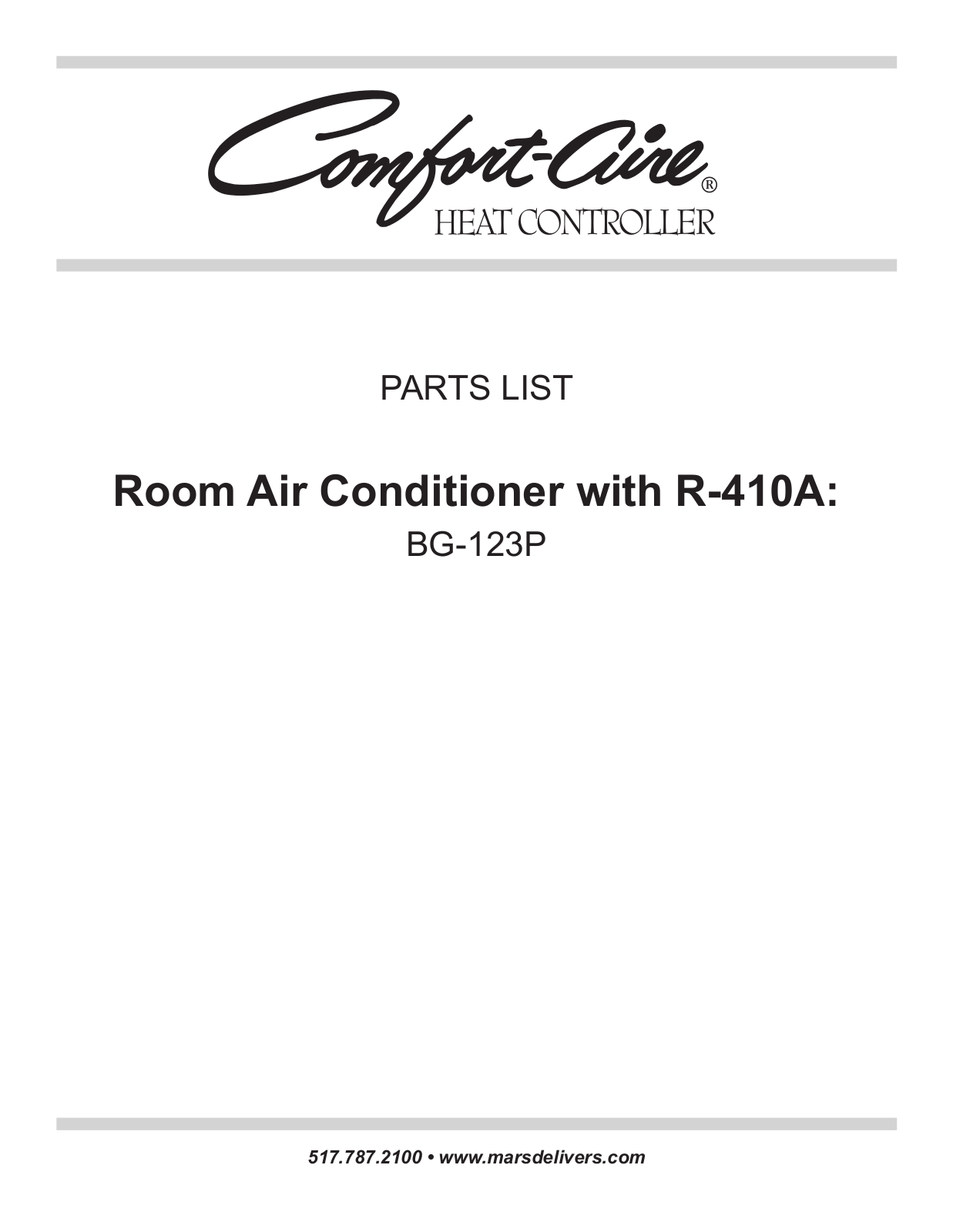 Comfort-aire Bg-123p Owner's Manual