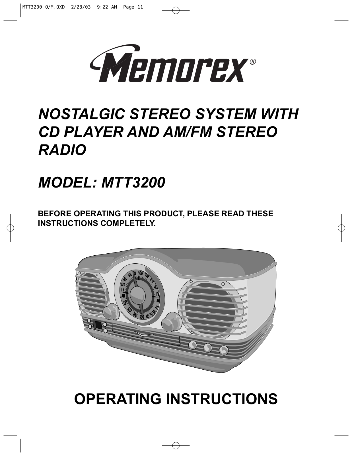 Memorex MTT3200 User Manual