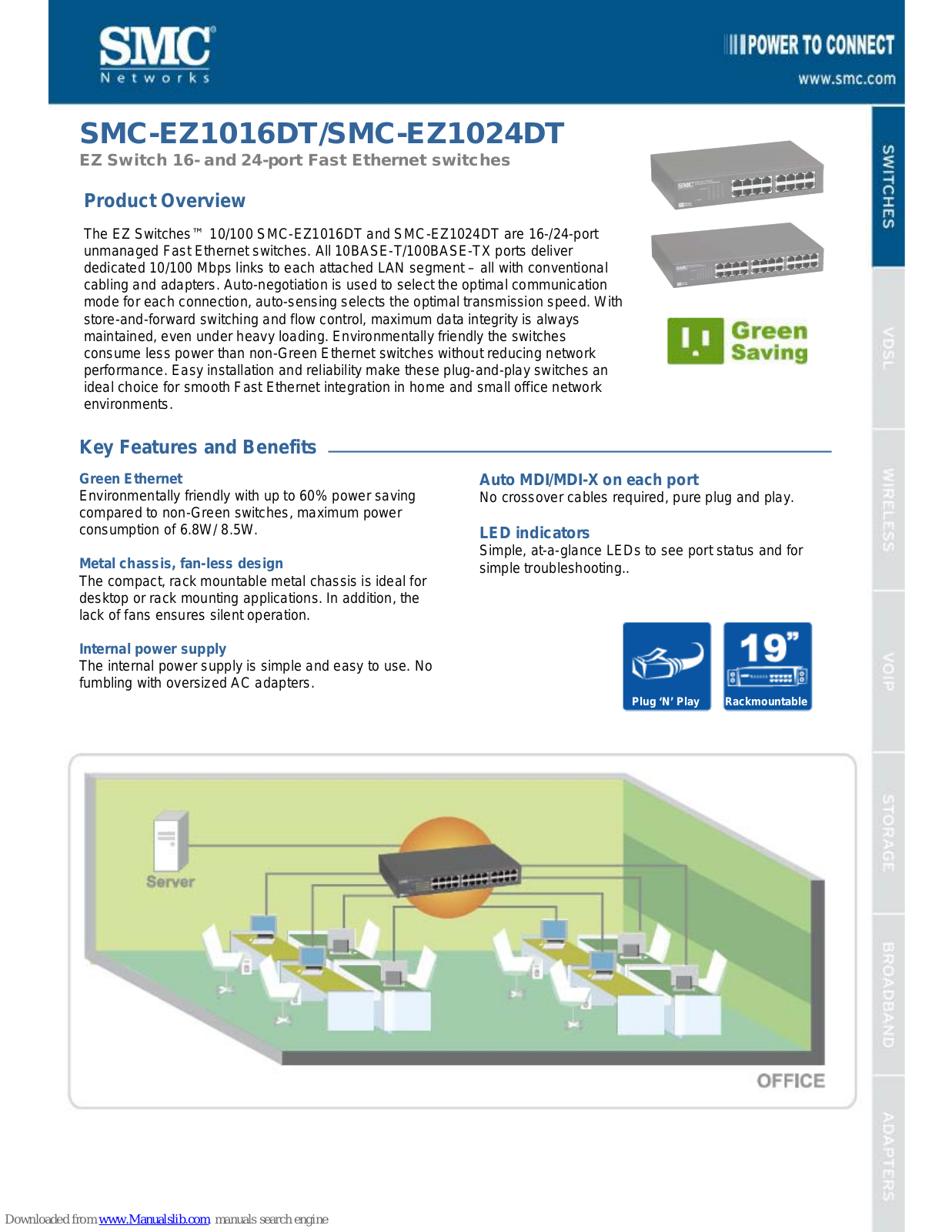 SMC Networks EZ Switch SMC-EZ1016DT, EZ1016DT - FICHE TECHNIQUE, EZ1024DT - FICHE TECHNIQUE, SMC-EZ1024DT Features