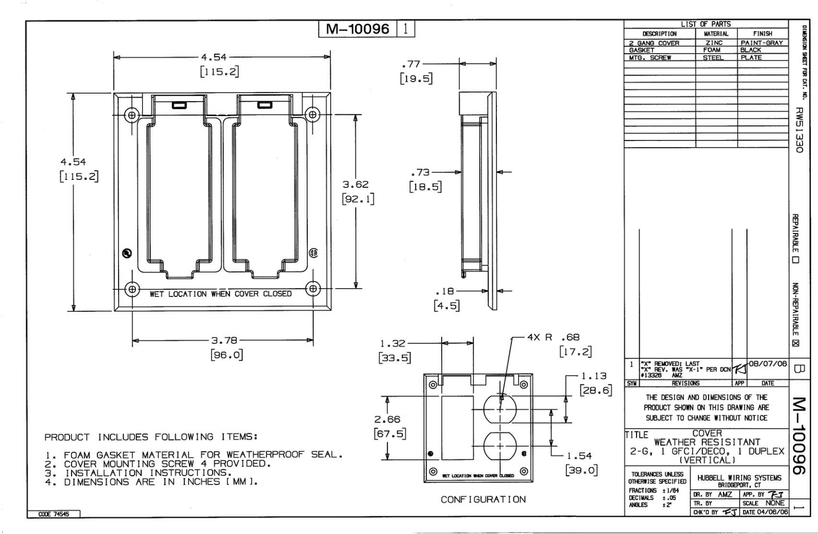 Hubbell RW51330 Reference Drawing