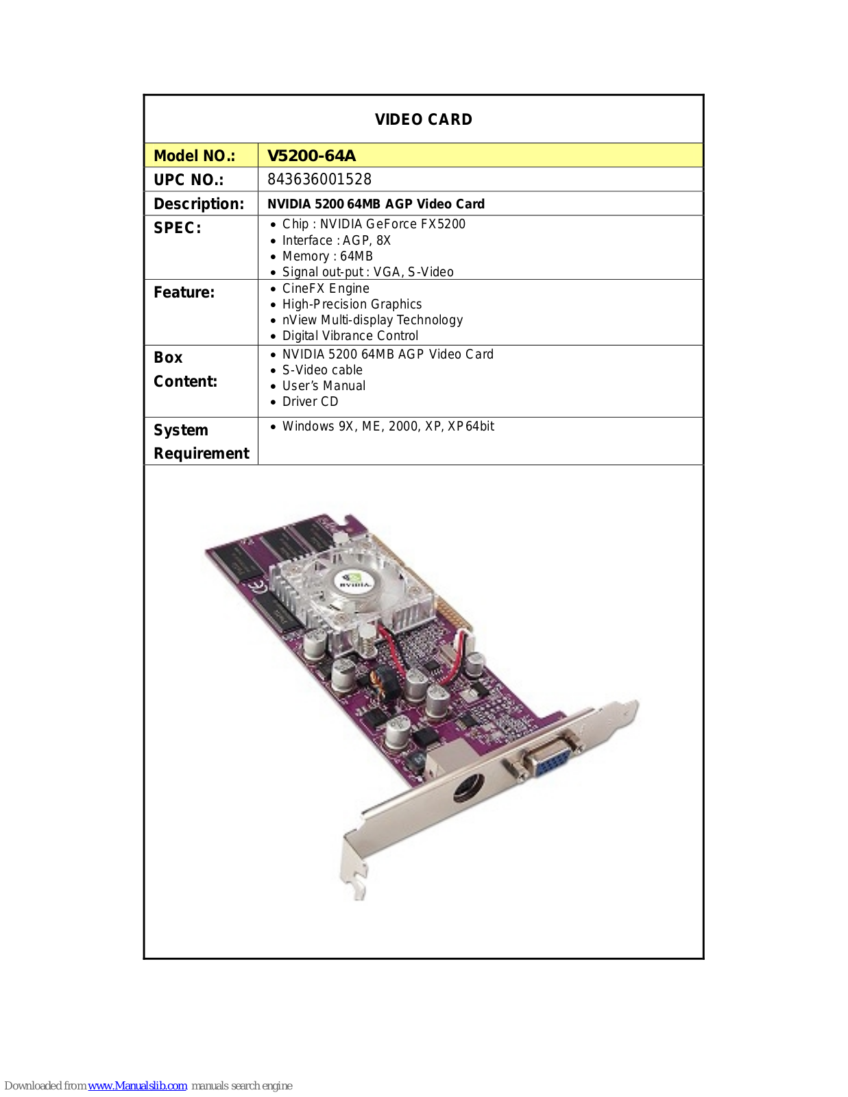 Diablotek V5200-64A Specification - ManualMachine.com