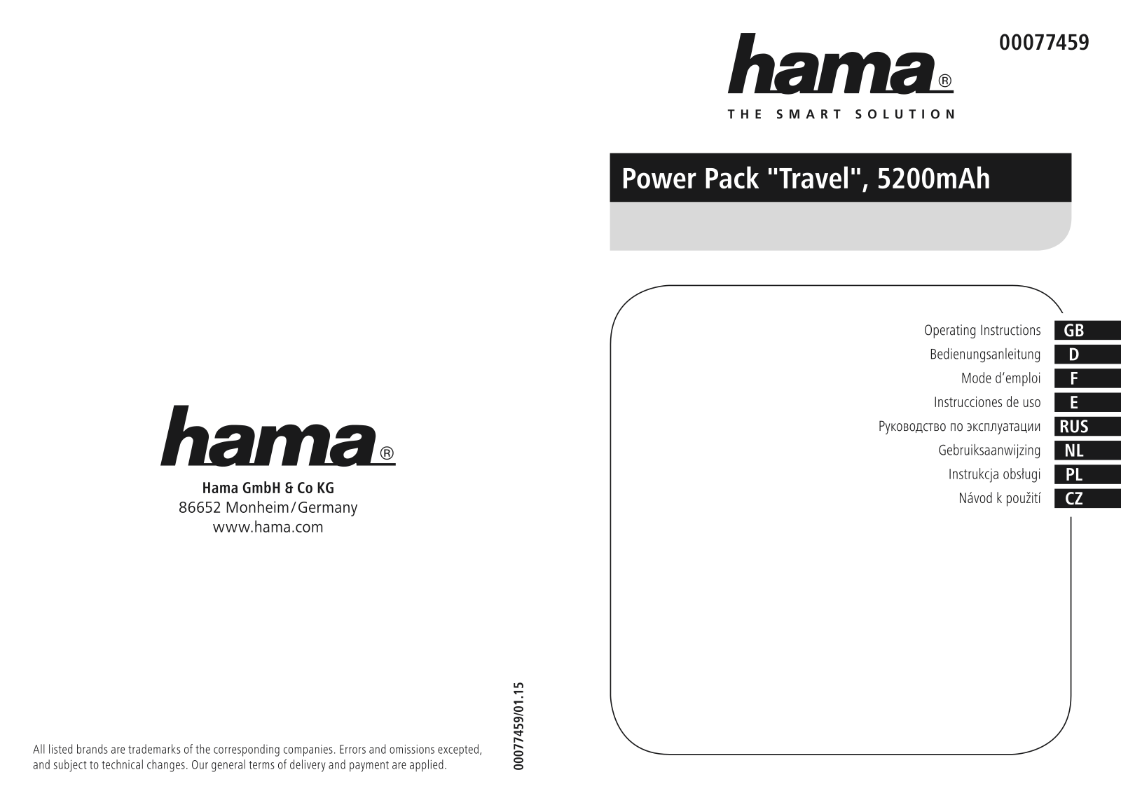 Hama Power Pack Travel 5200mAh operation manual