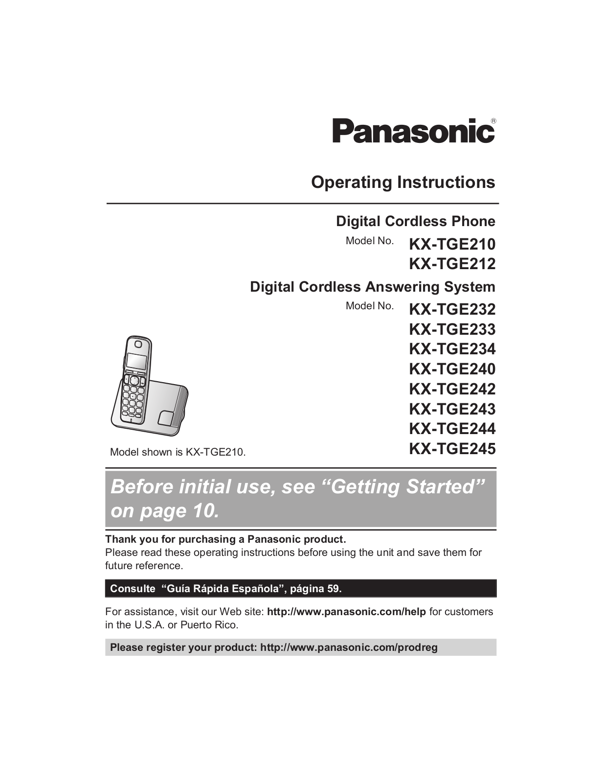 Panasonic KX-TGE210, KX-TGE212, KX-TGE232, KX-TGE233, KX-TGE234 Operating Instruction
