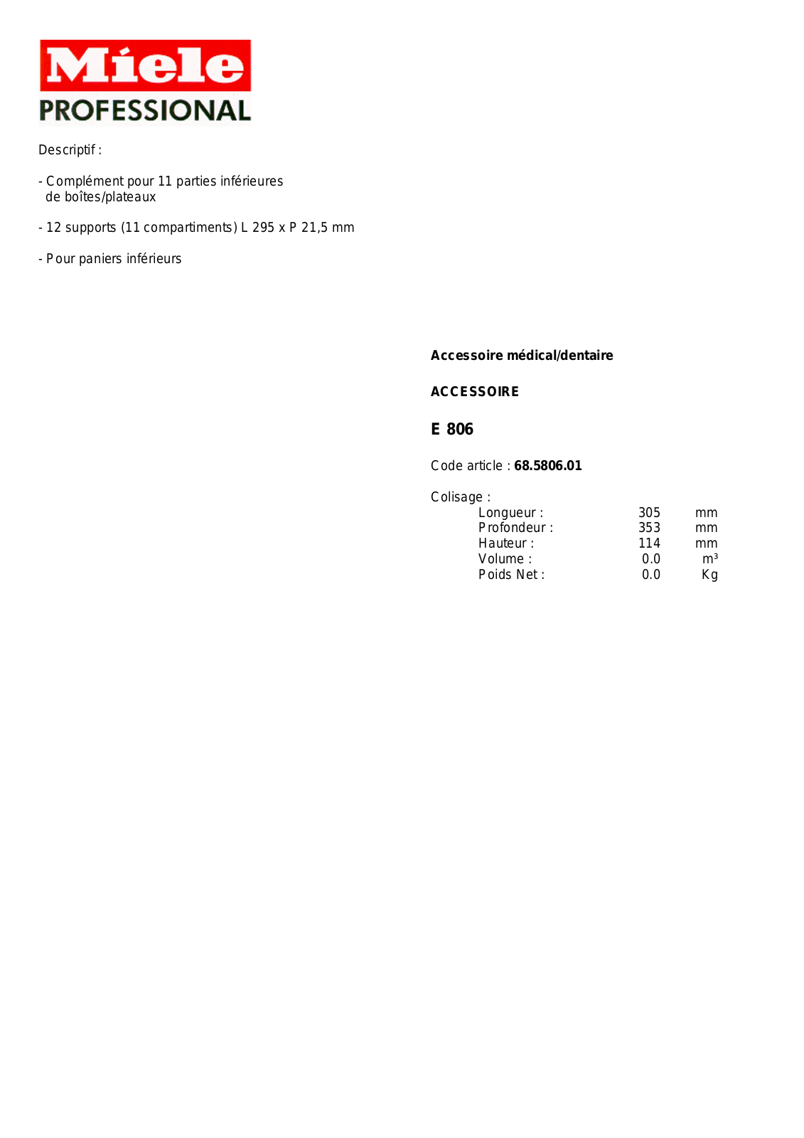 MIELE E 806 DESCRIPTIF User Manual - ManualMachine.com