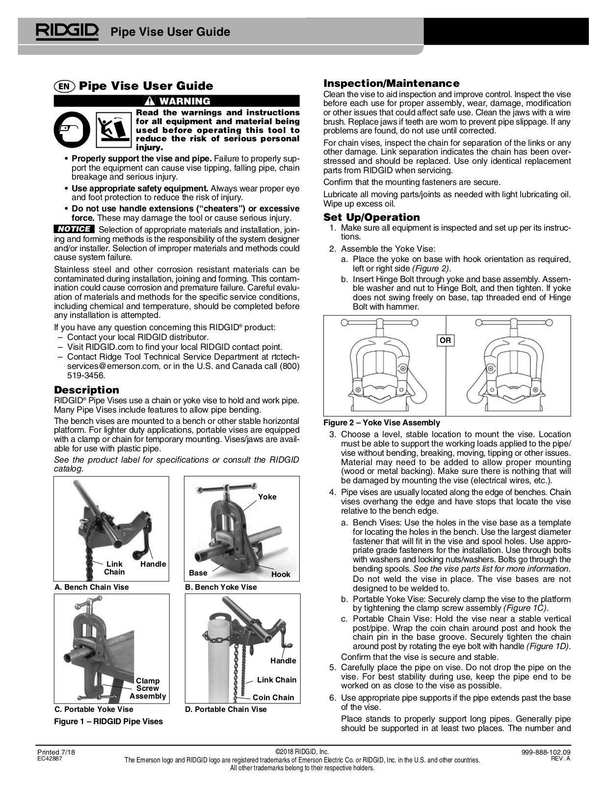 RIDGID 40-A, 425, 460-6, 460-12, 560 Installation Manual