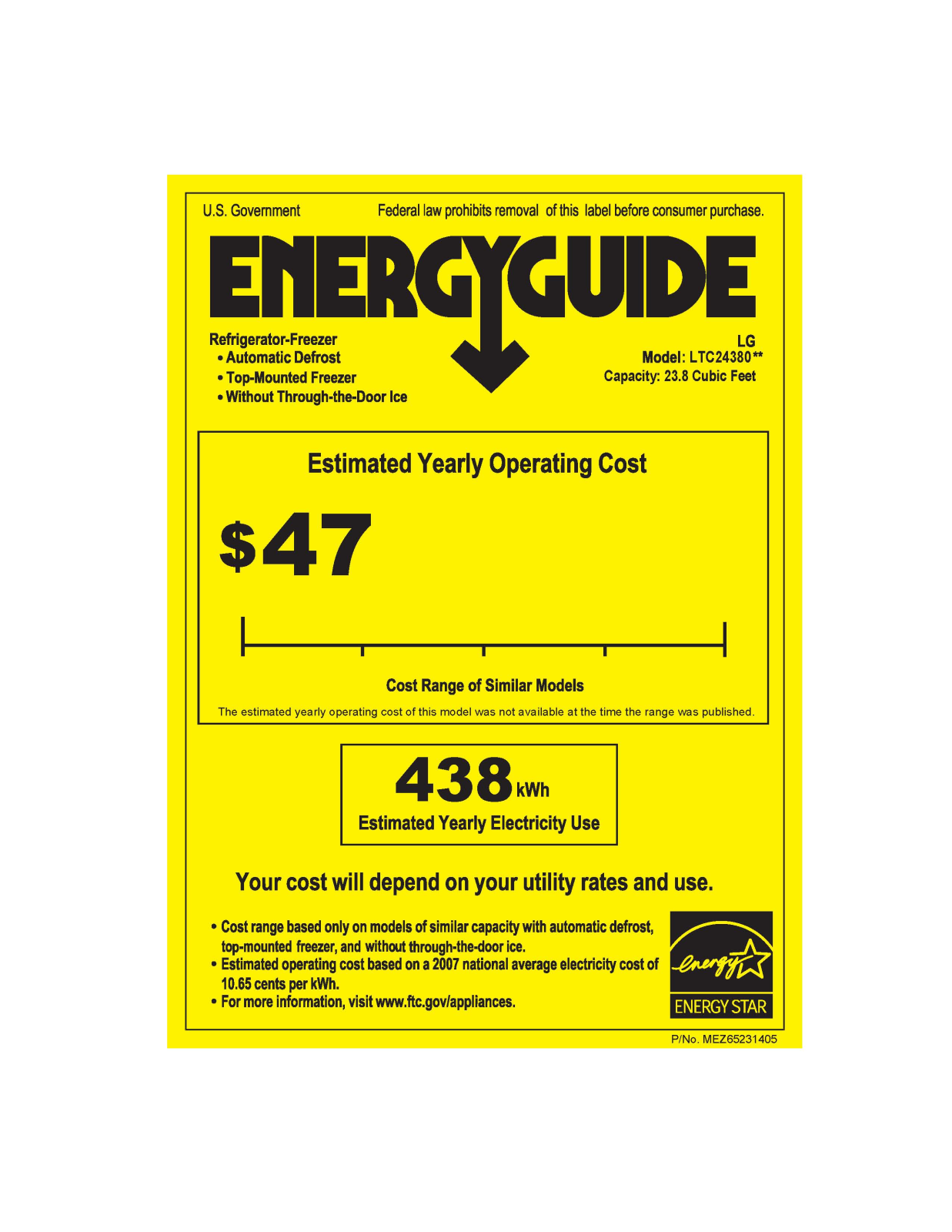 LG LTC24380SW, LTC24380SB, LTC24380ST Energy Guide