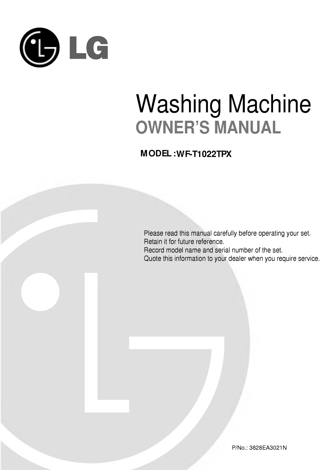 LG WF-T1022TPK Owner’s Manual