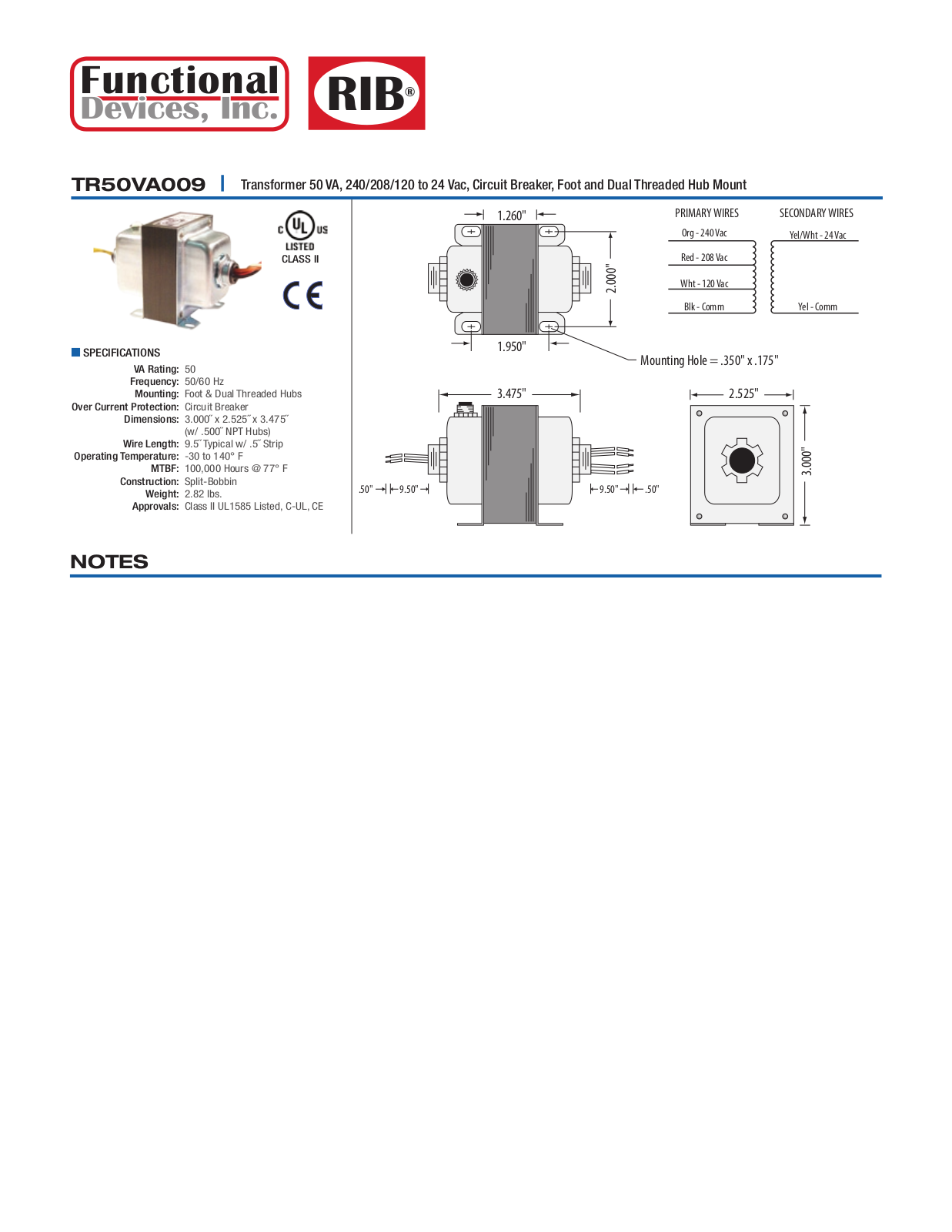 Schneider Electric TR50VA009 Data Sheet