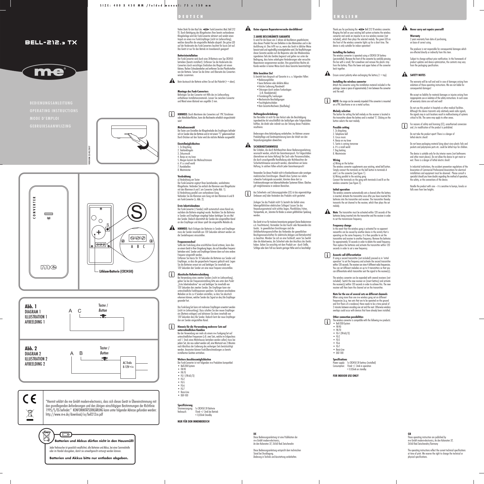 m-e modern-electronics Bell-212.3 TX Operating Instructions