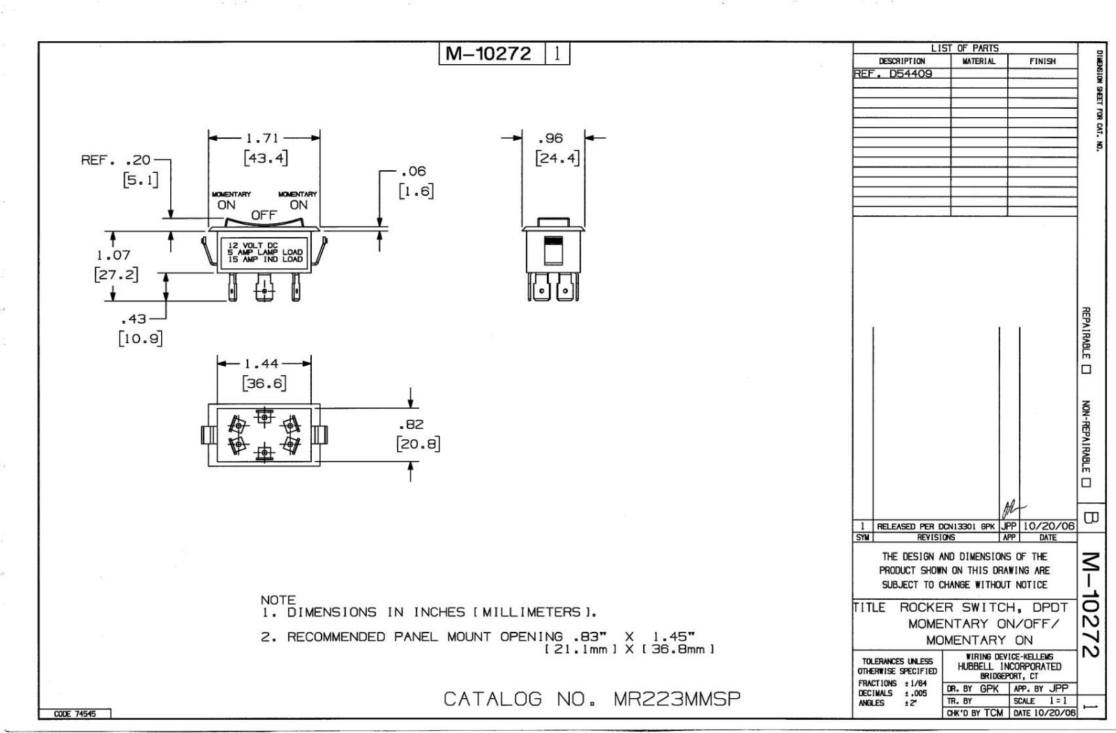 Hubbell MR223MMSP Reference Drawing