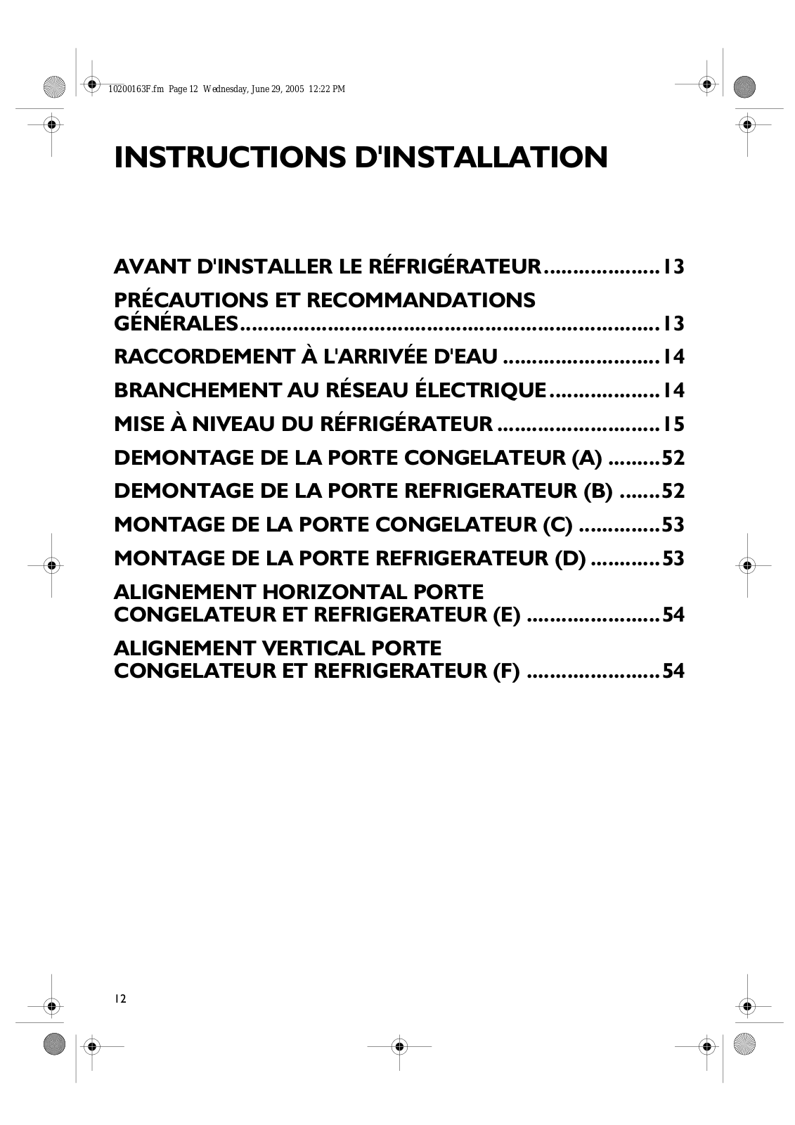 WHIRLPOOL FRUU36AF20 User Manual