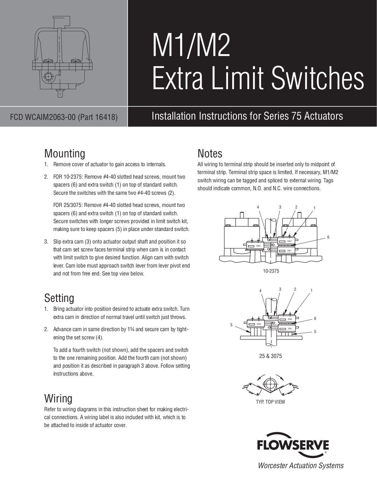 Flowserve M1 Extra Limit Switches User Manual