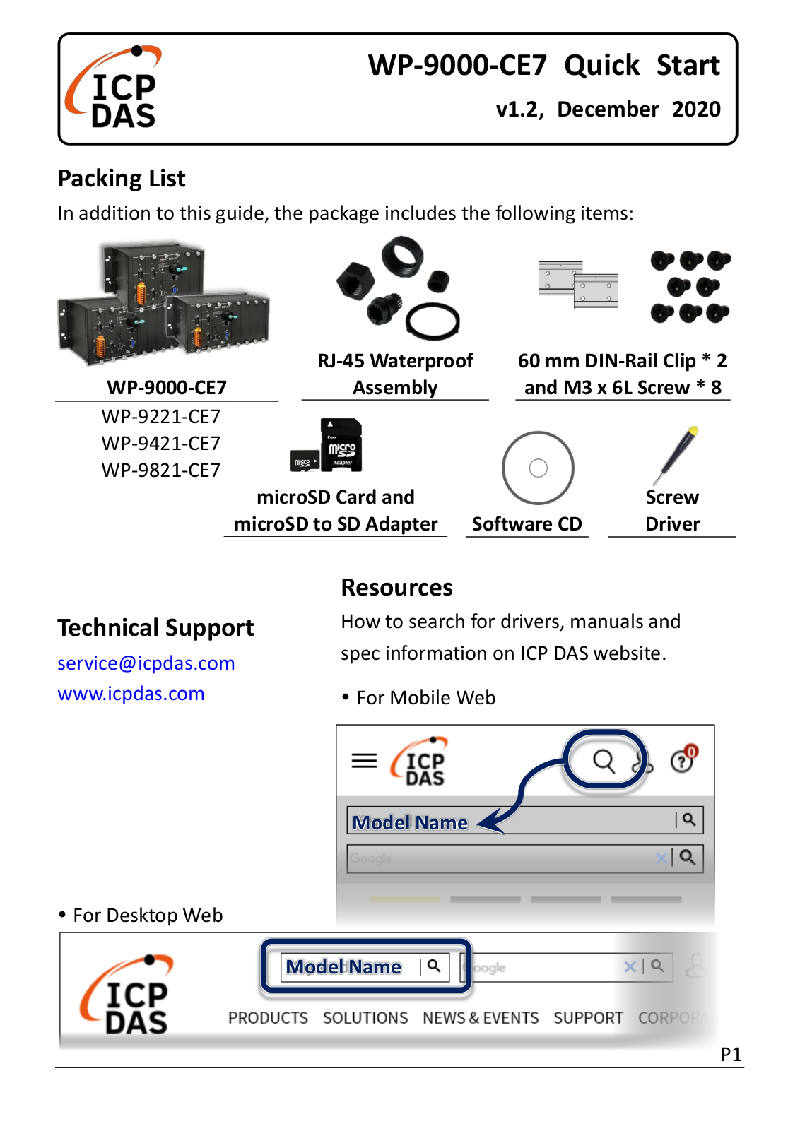 ICP DAS WP-9000-CE7, WP-9221-CE7, WP-9421-CE7, WP-9821-CE7 Quick Start Guide