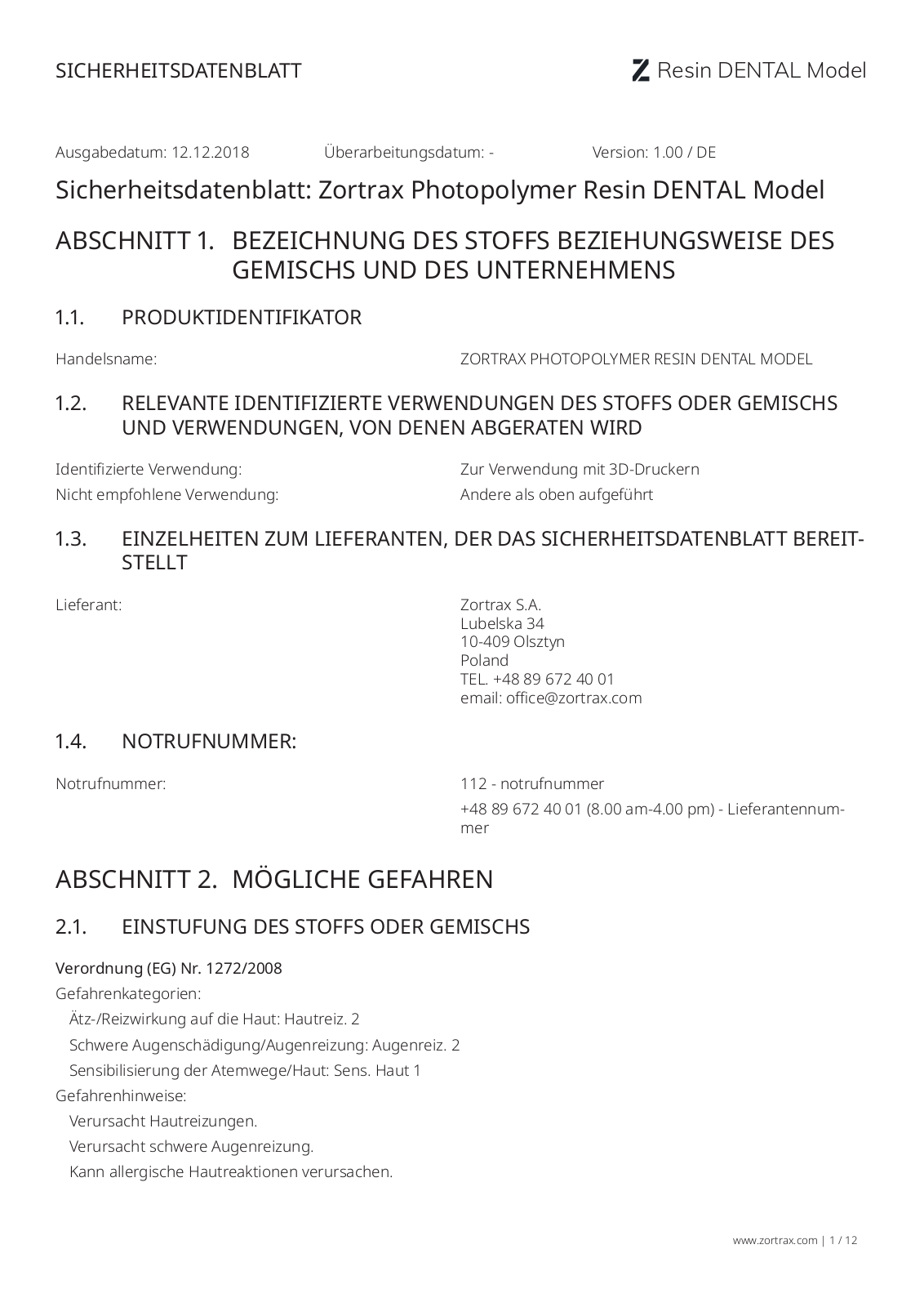 ZORTRAX INKSPIRE KH DE Datasheet - ManualMachine.com