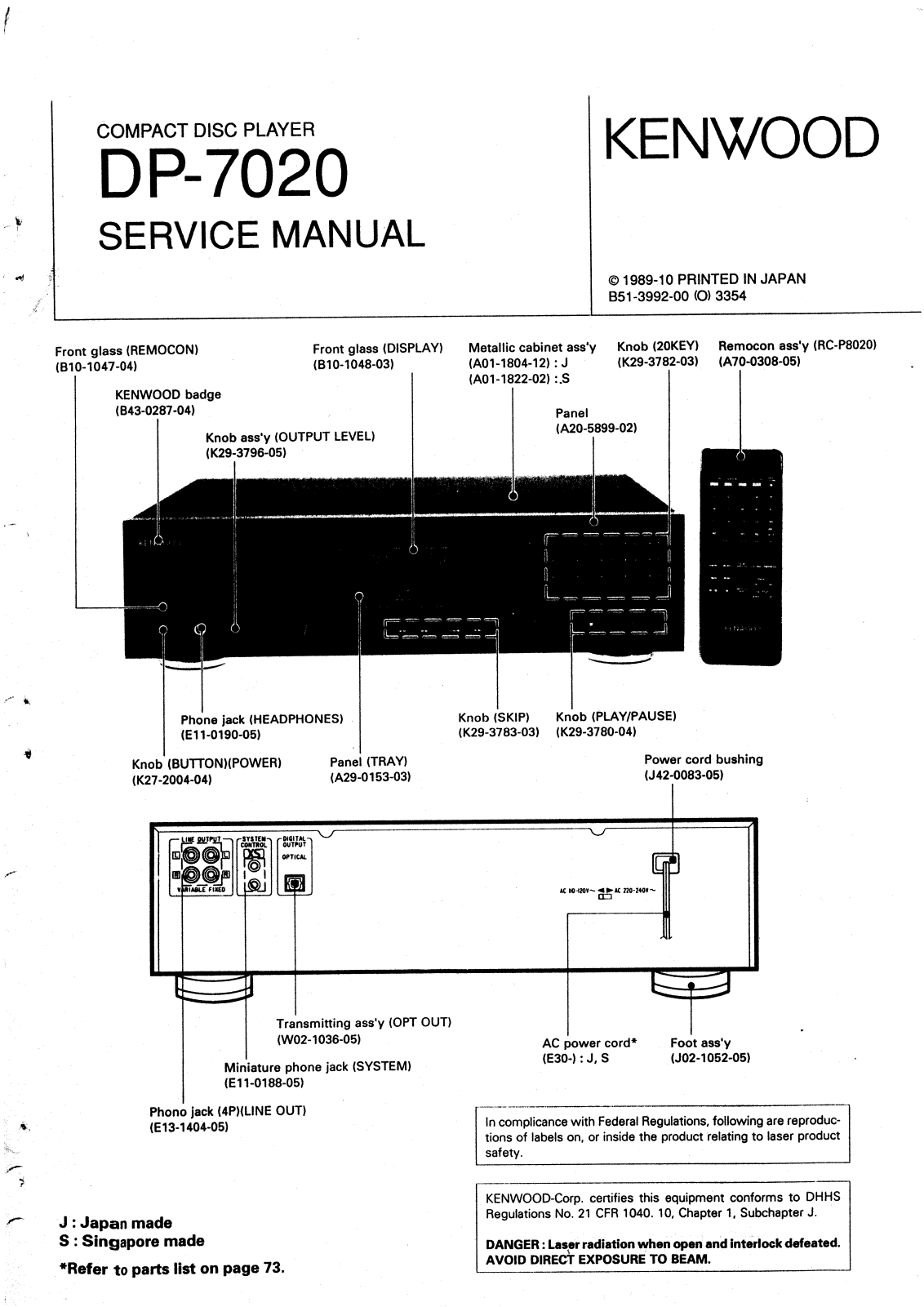 Kenwood DP-7020 Service manual