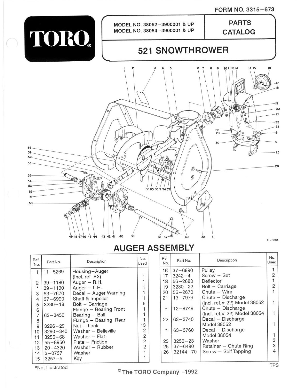 Toro 38052 Parts Catalogue