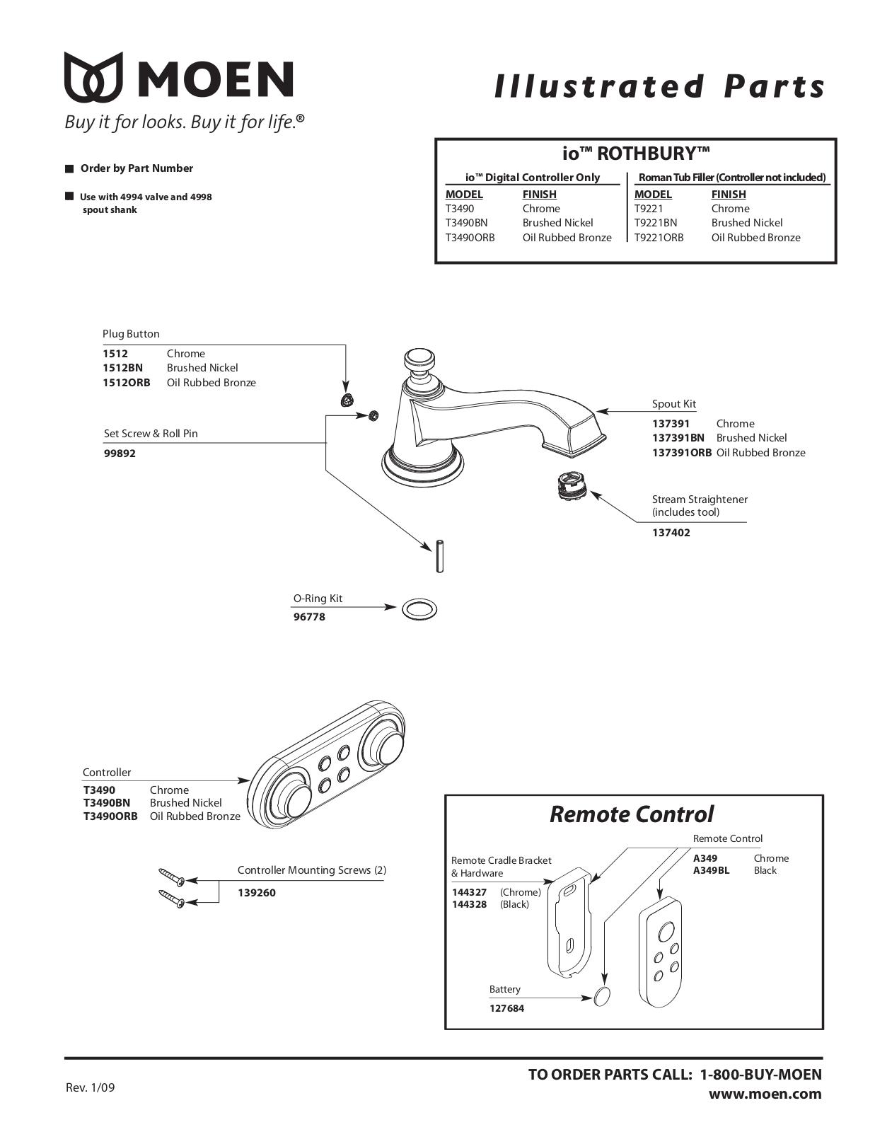 Moen T9221BN, T9221ORB, T3490BN, T3490, T3490ORB User Manual - ManualMachine.com