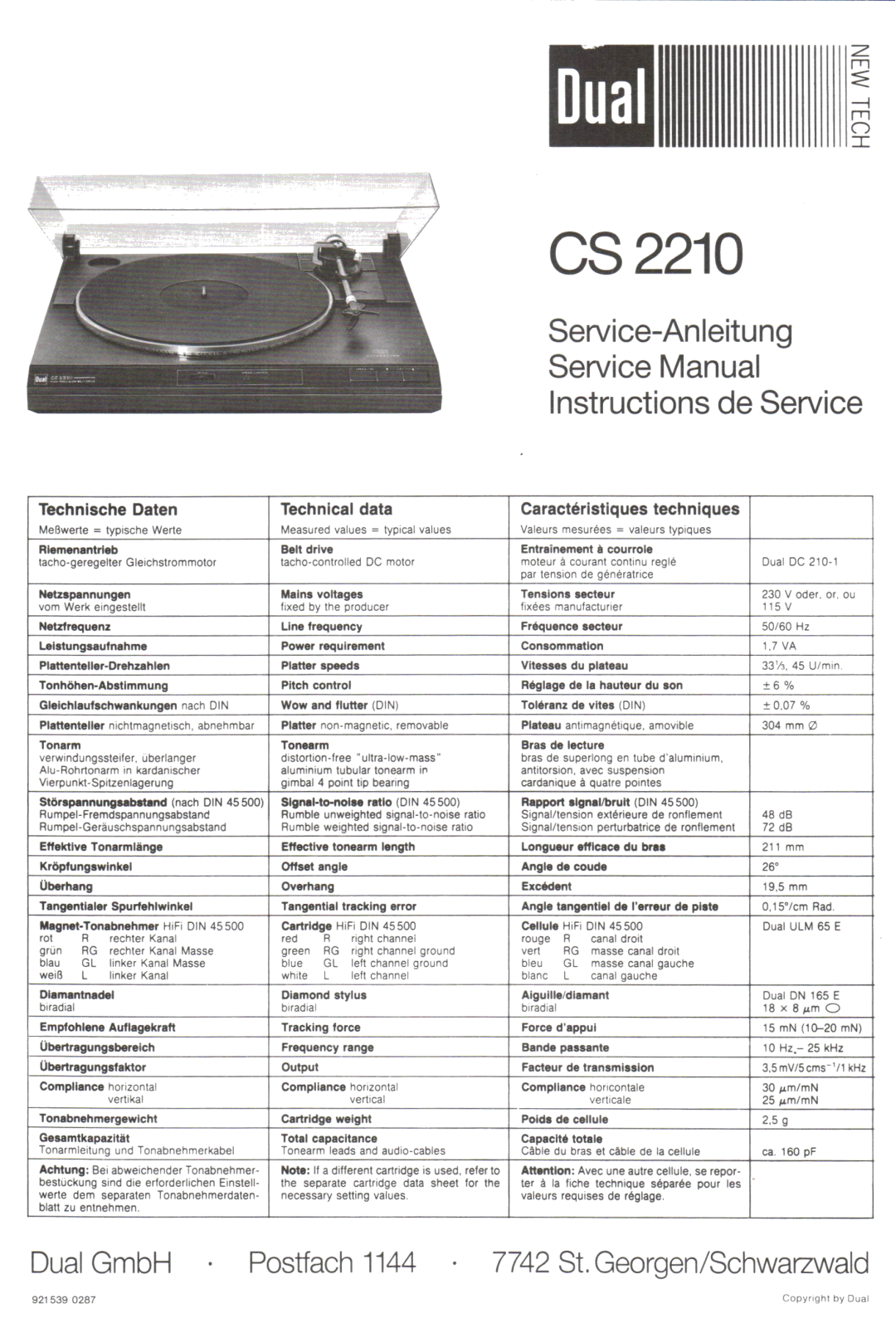 Dual CS-2210 Service Manual