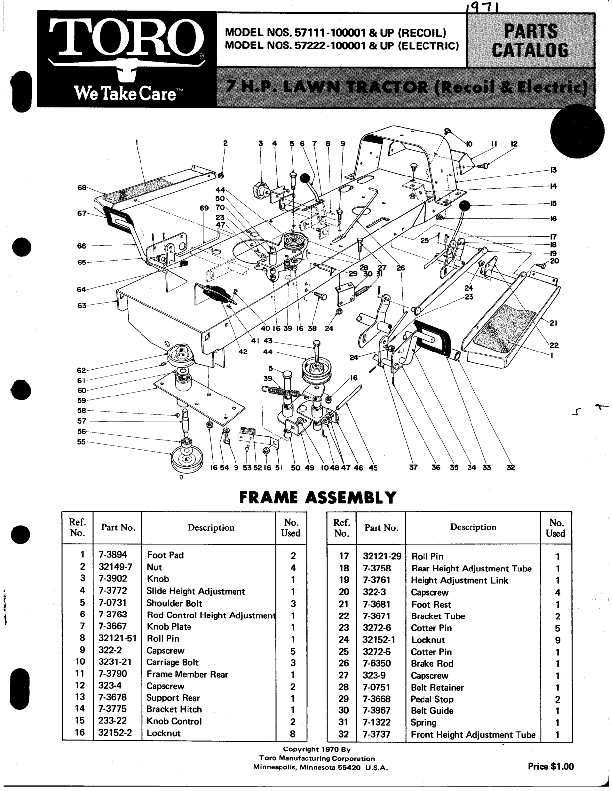 Toro 57111, 57222 Parts Catalogue