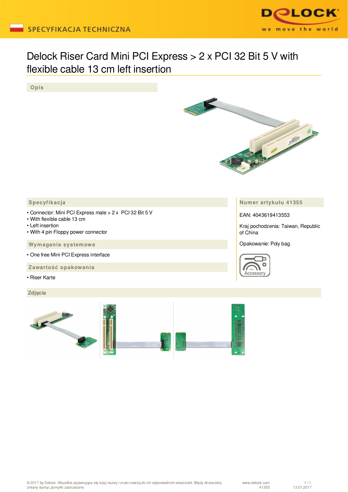 DeLOCK Riser Card mini PCI Express - 2 x PCI User Manual