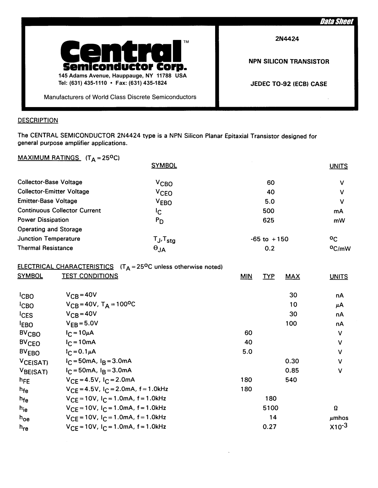 Datasheet 2n4424 Datasheet - ManualMachine.com