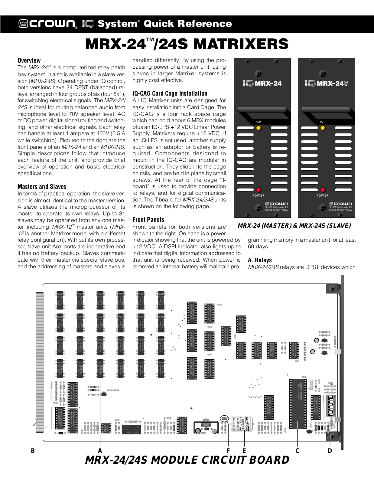 Crown MRX-24, MRX-24-S Owners manual