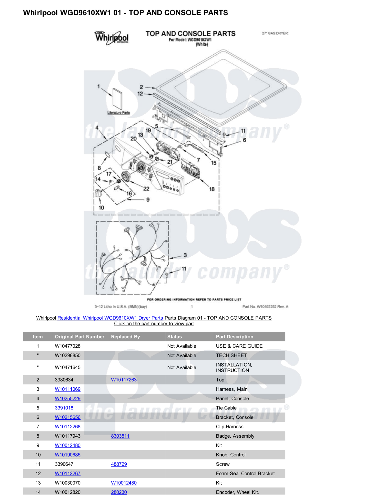 Whirlpool WGD9610XW1 Parts Diagram