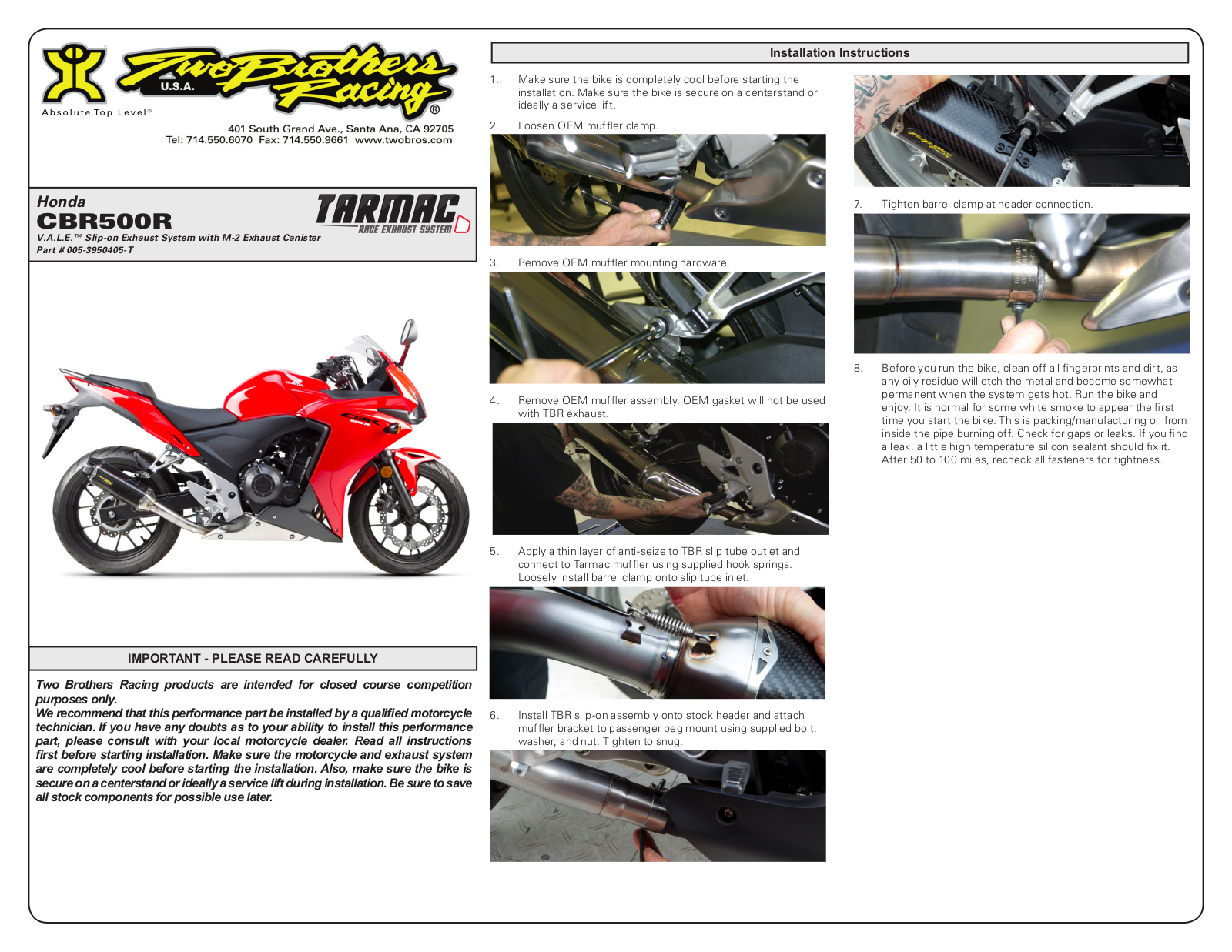 Two Brothers Racing CBR500R User Manual