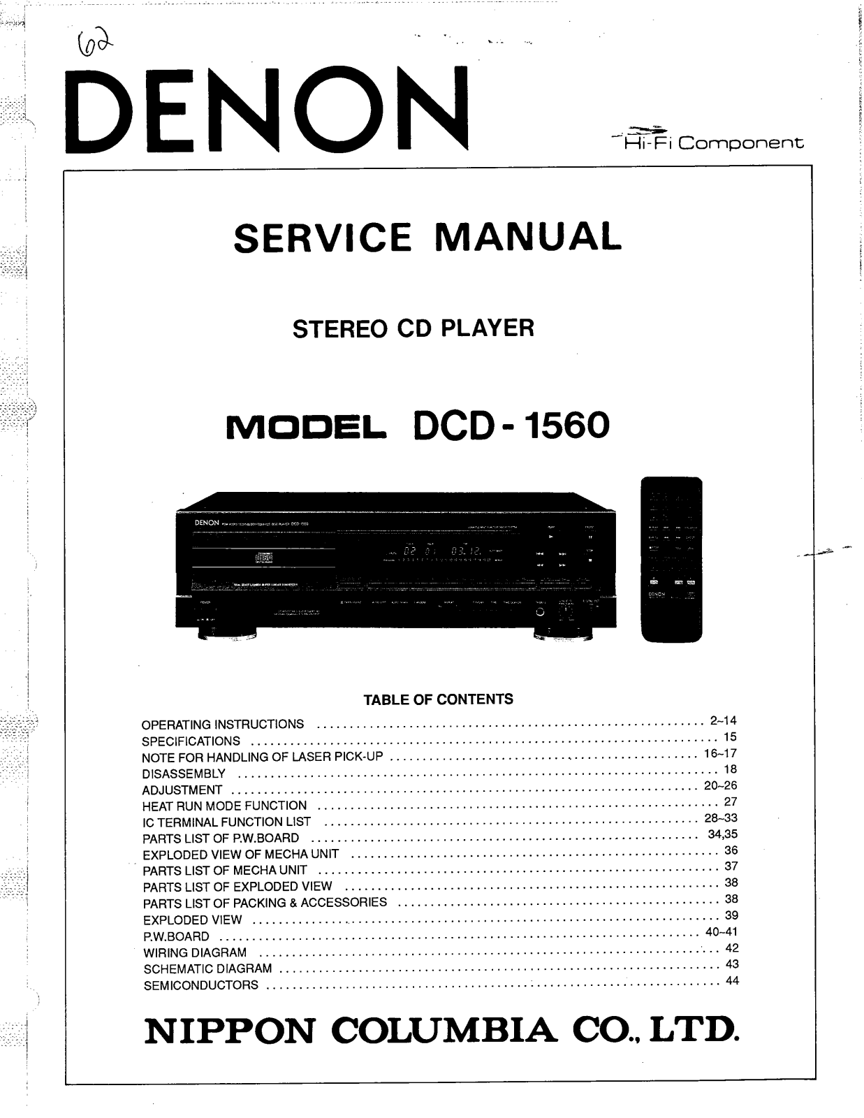 Denon dcd1560 schematic