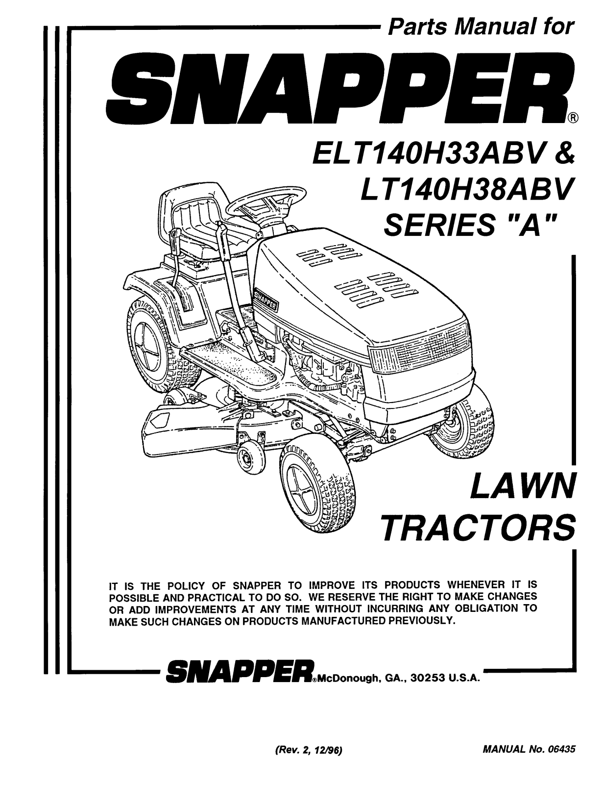 Snapper LT140H38ABV User Manual