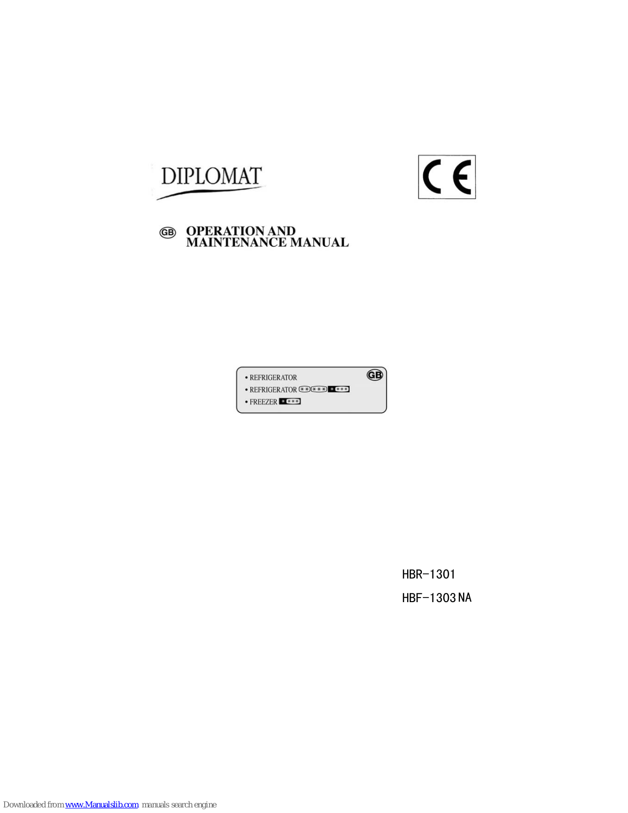 Diplomat HBF-1303NA, HBR-1301 Operating And Maintenance Manual