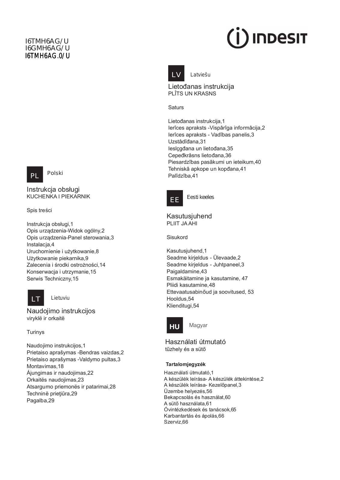 INDESIT I6GMH6AG(W)/U User Manual