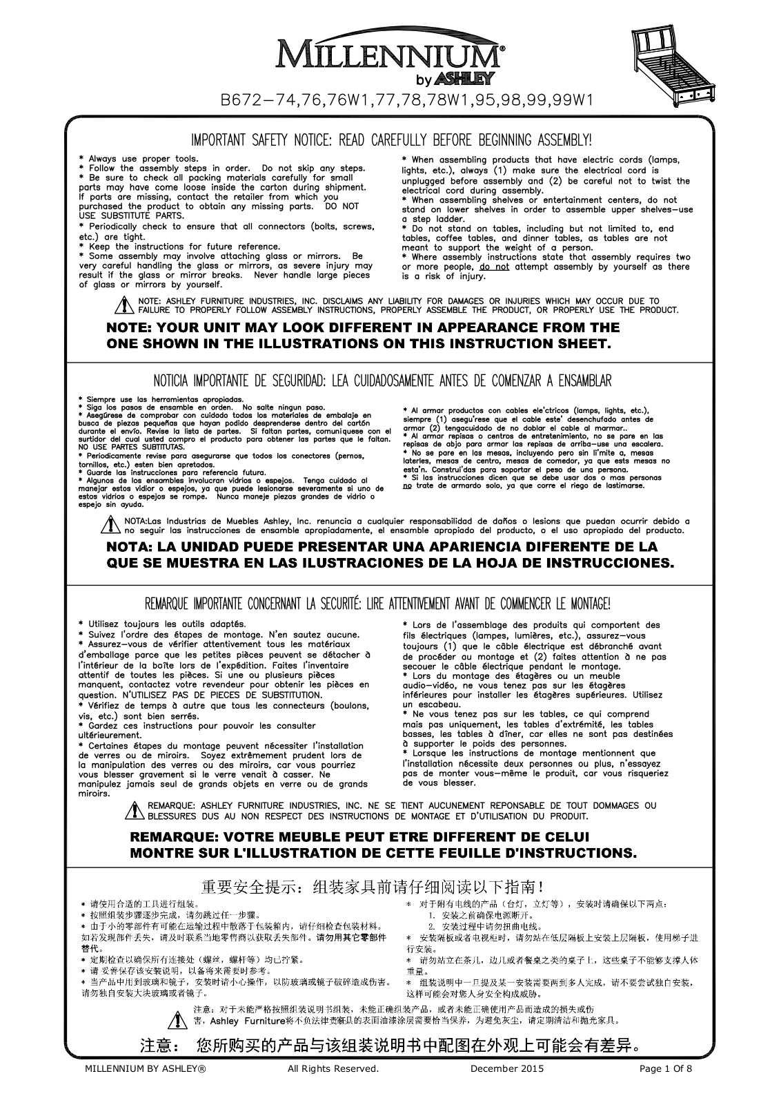 Millennium B672767895 Assembly Guide