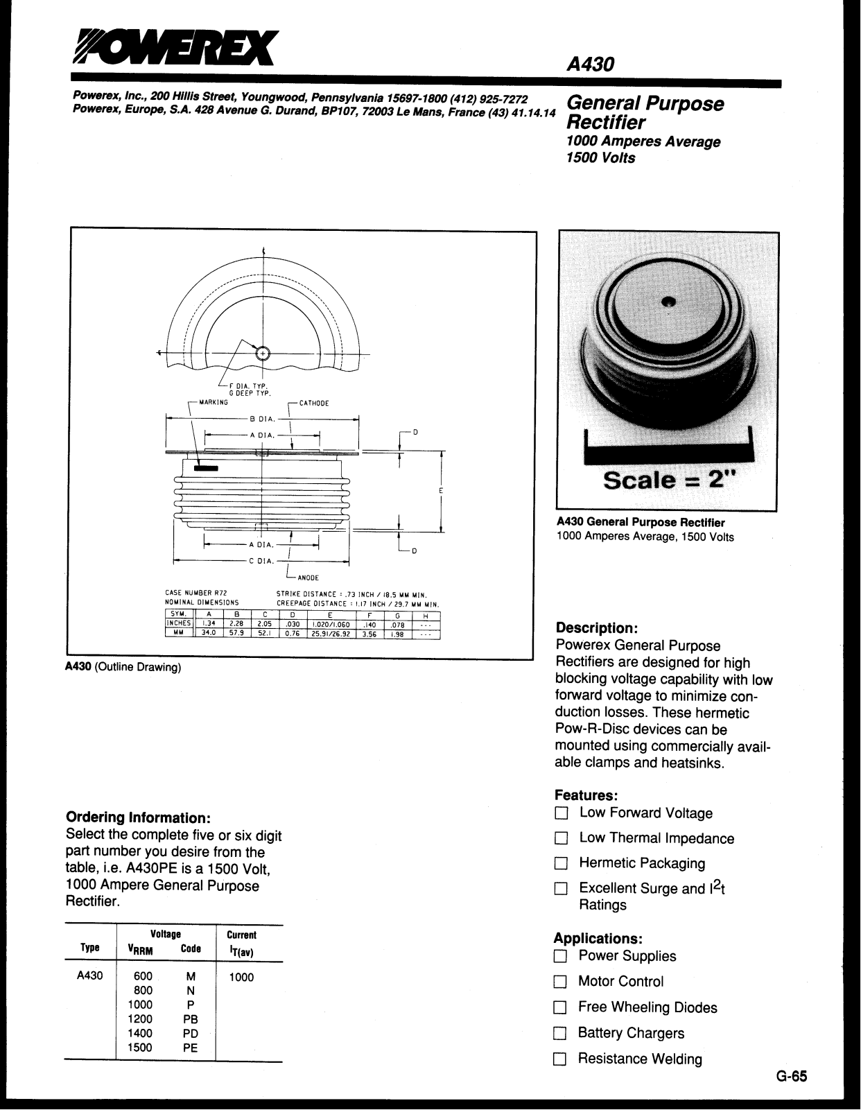 Powerex A430 Data Sheet