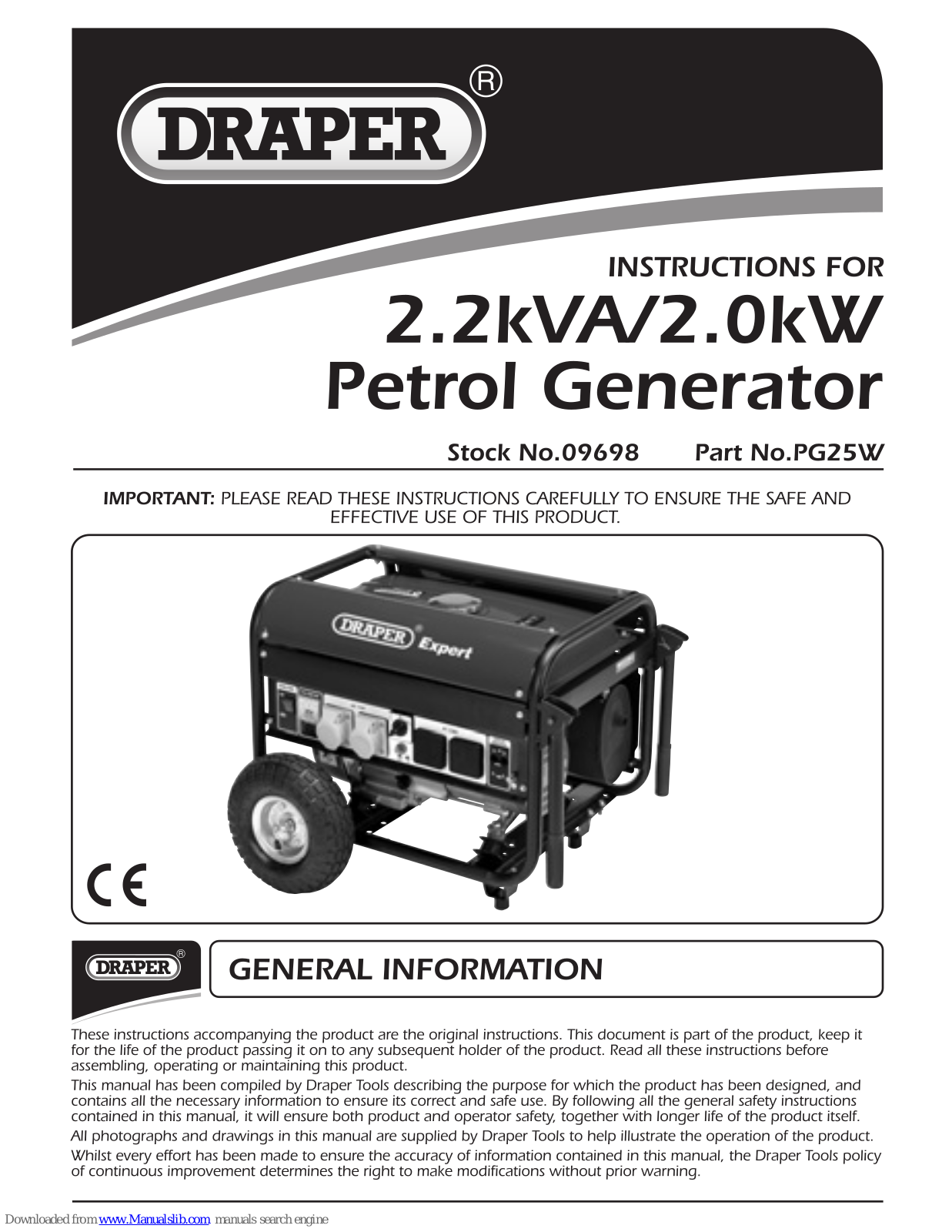 Draper PG25W, 9698 Instructions Manual - ManualMachine.com