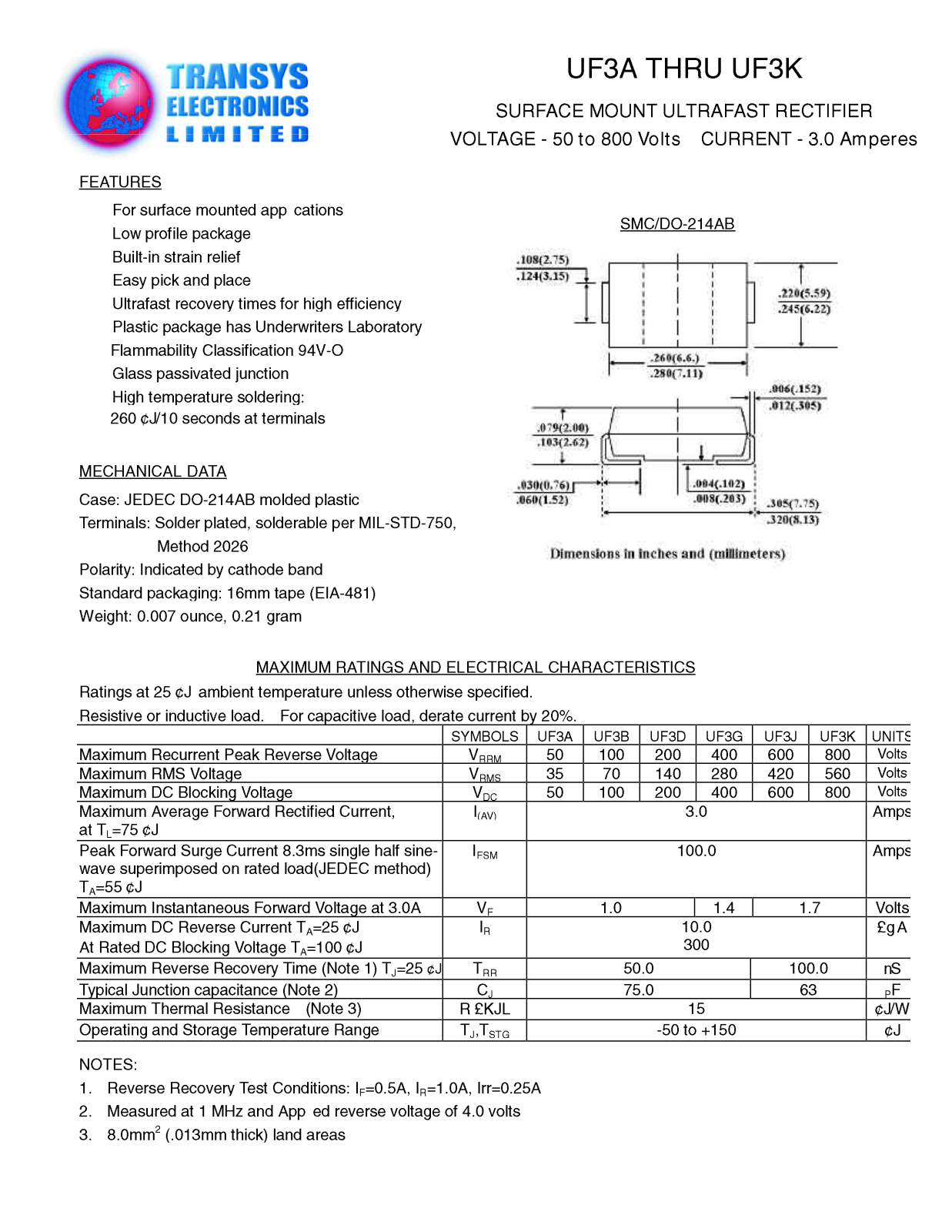 TEL UF3G, UF3D, UF3K, UF3J, UF3B Datasheet