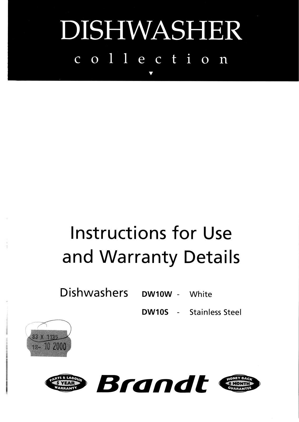 BRANDT DW10S, DW10W User Manual