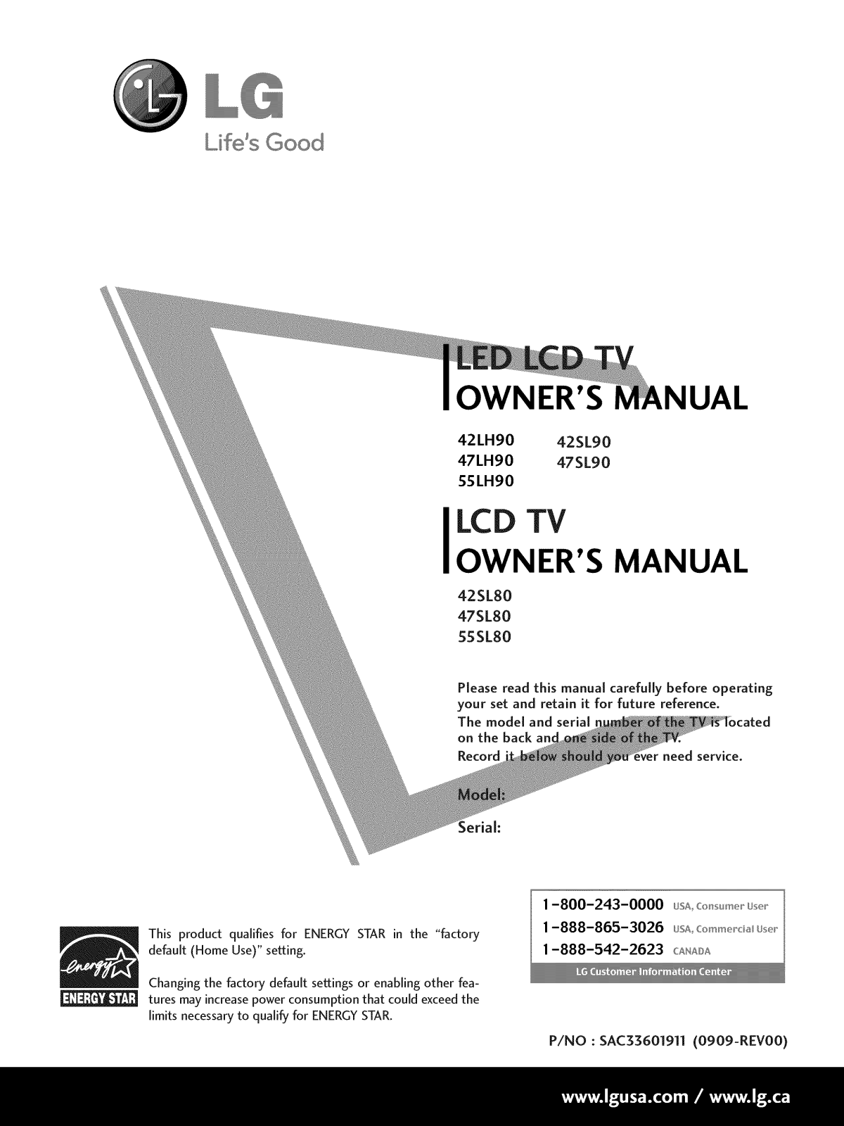LG 55LH90, 47SL80, 42LH90 Owner’s Manual