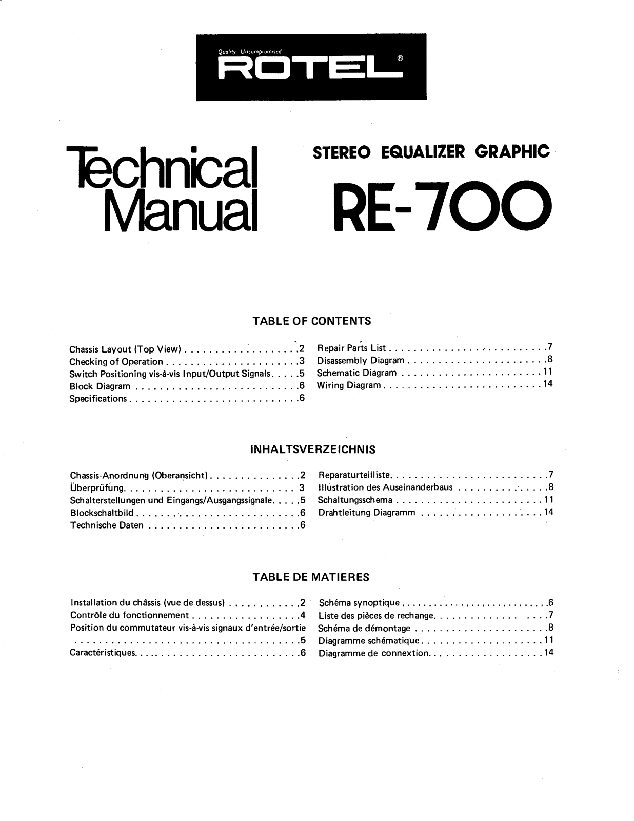 Rotel RE-700 Service manual