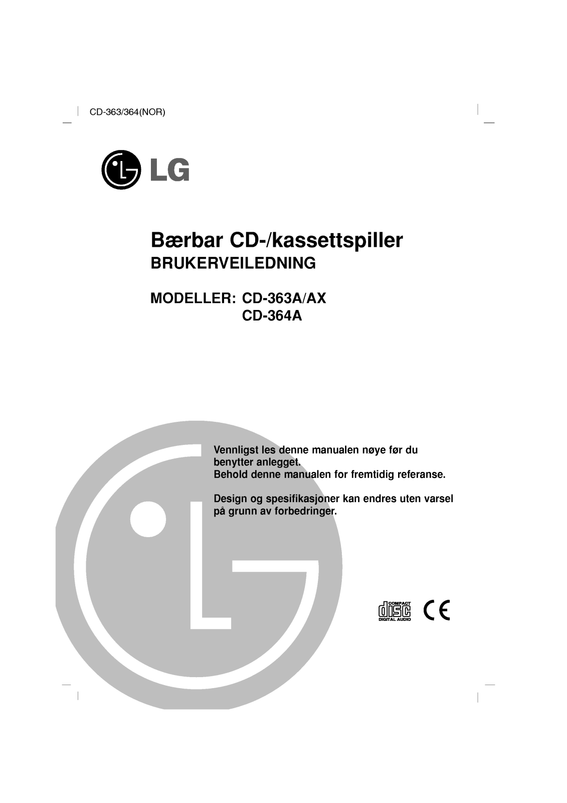 Lg CD-363A, CD-363AX, CD-364A User Manual