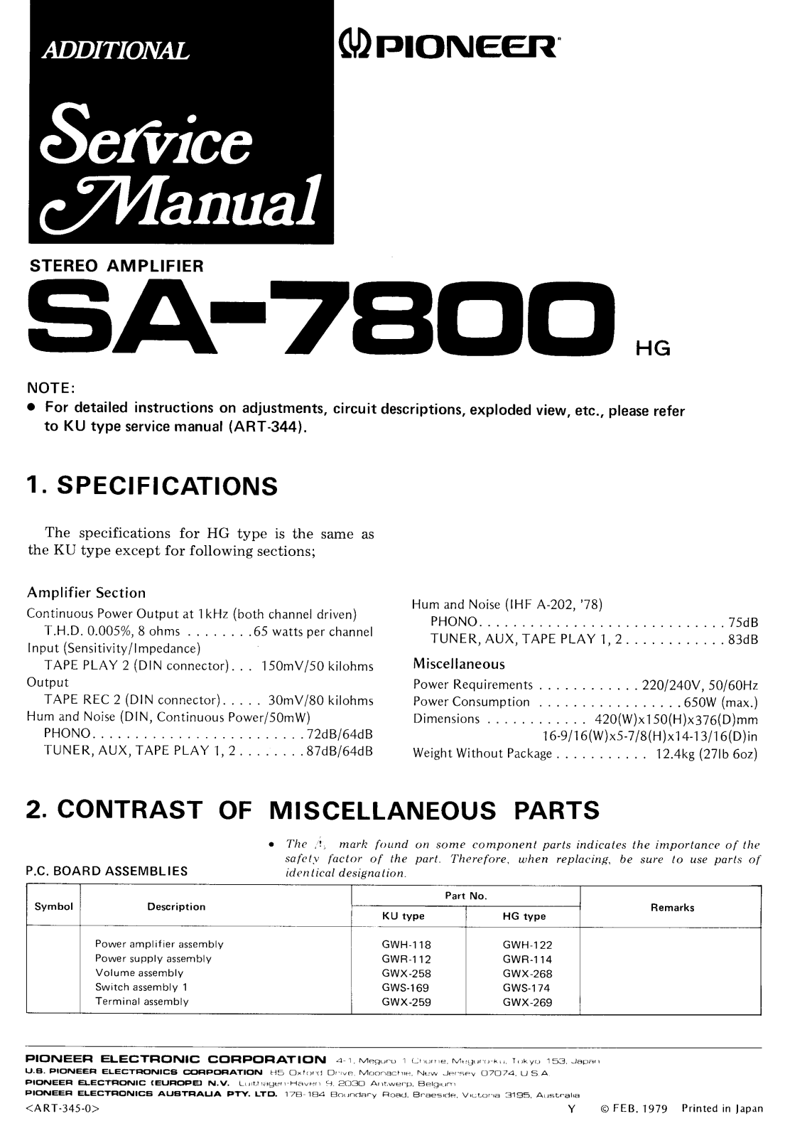 SA SA 7800 Service Manual