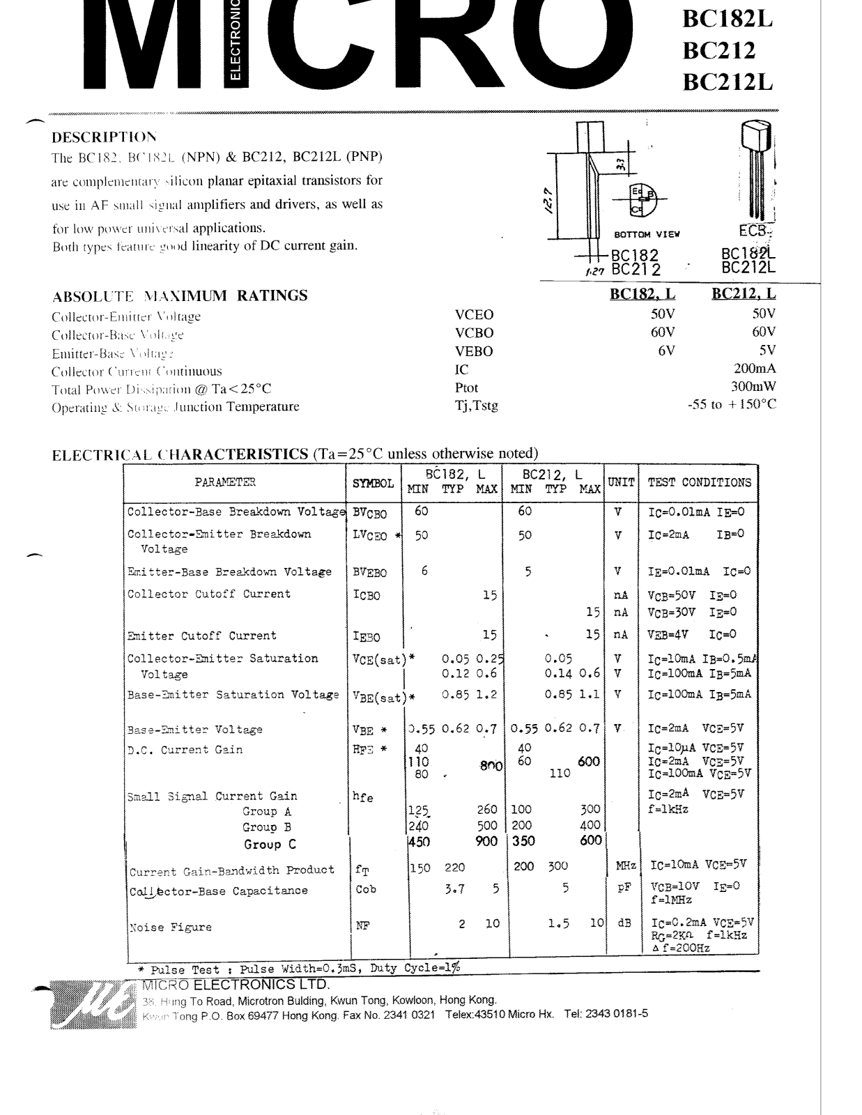 ME BC212L, BC212, BC182L Datasheet