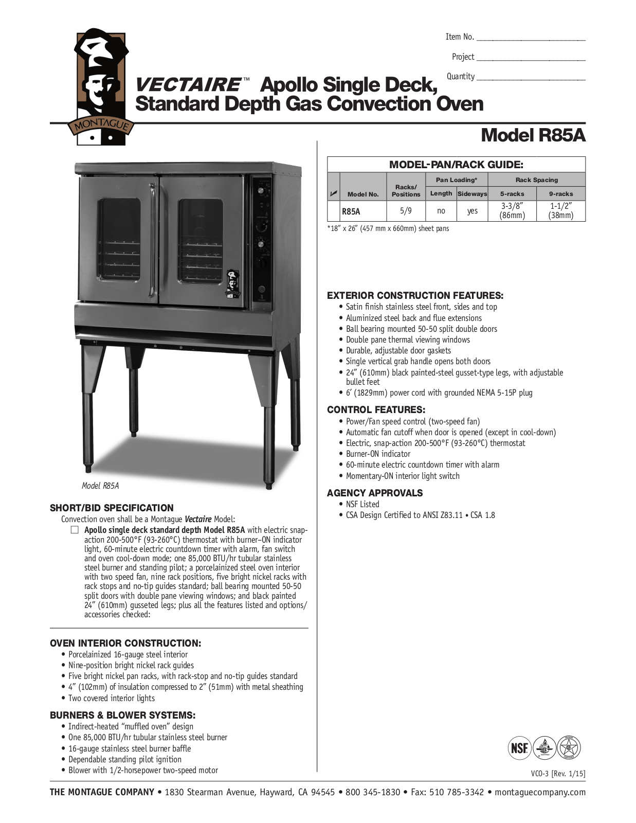 Montague R85A User Manual