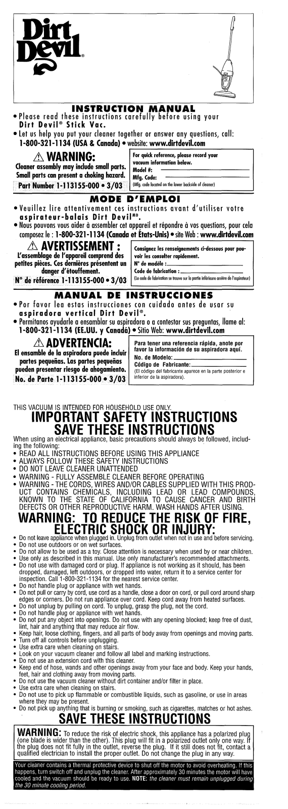 Dirtdevil M084100HD User Manual - ManualMachine.com