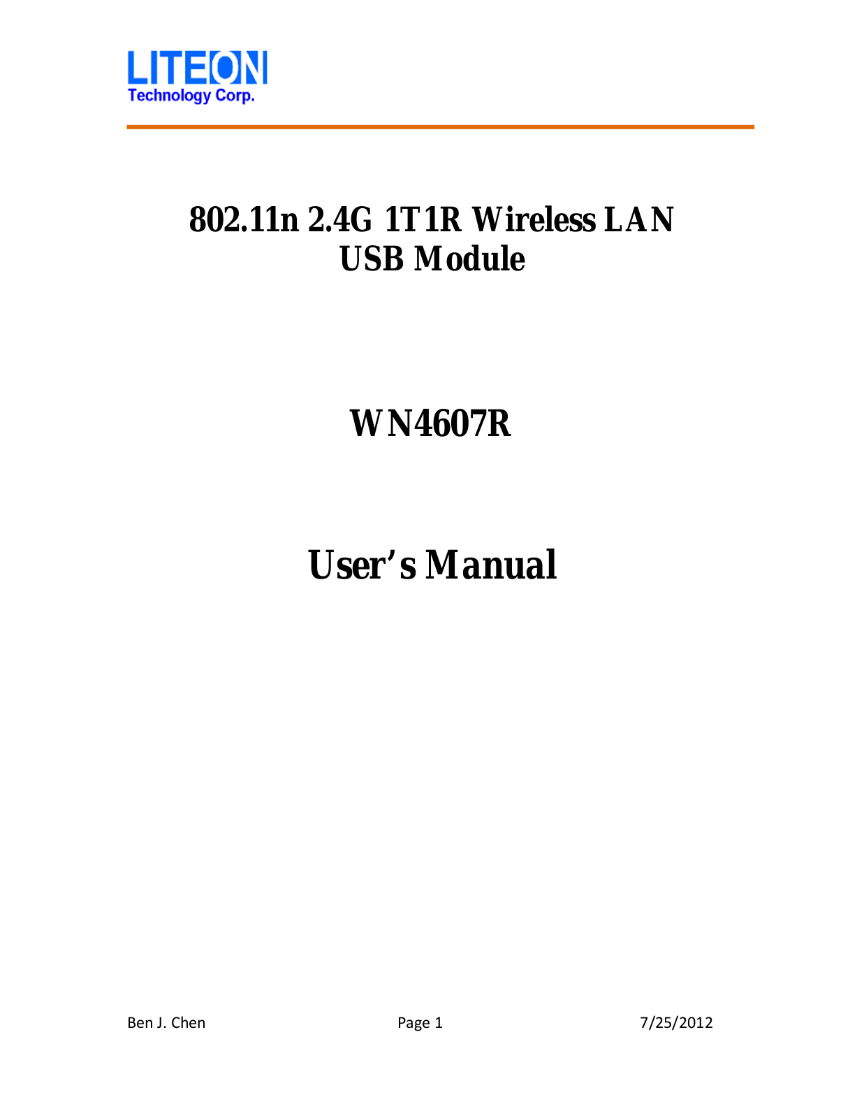 LITE ON TECHNOLOGY WN4607R User Manual